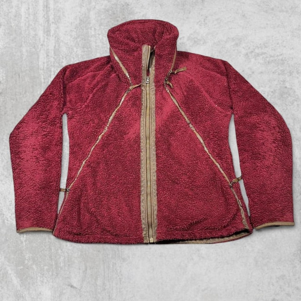Kuhl Flight Jacket Mens Burgundy High Pile Italian Fleece Full Zip Hooded Coat